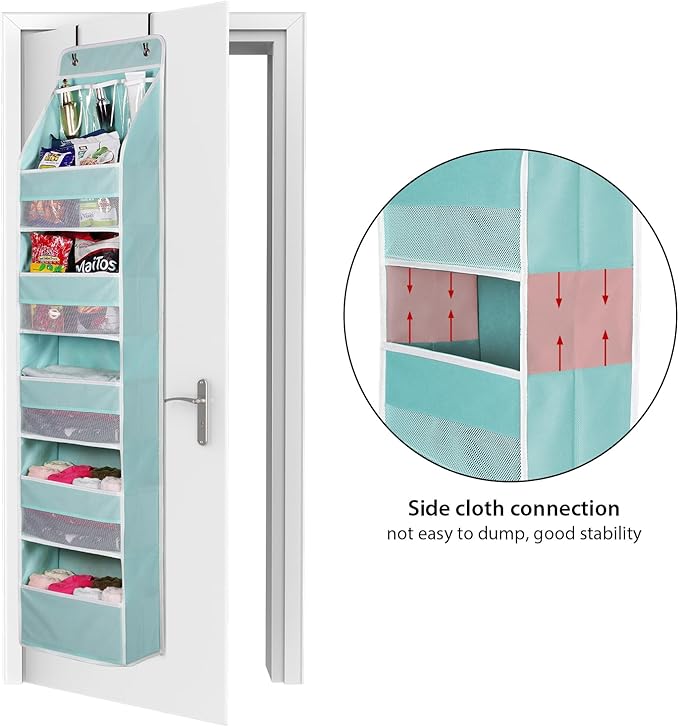 Univivi 6-Shelf Over Door Hanging Organizer Fabric Baby Door Storage with 5 Large Pockets and 3 Small PVC Pockets Wall Mount Hanging Storage Organizers for Baby Essential (Blue)