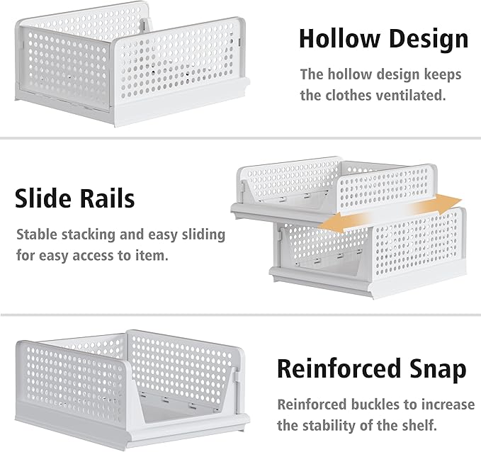 Proarea 5 Pack Stackable Plastic Storage Basket Closet Organizer Bin Foldable Clothes Organizer Storage Drawer Shelf Container for Living Room Bathroom Kitchen Office (5L)