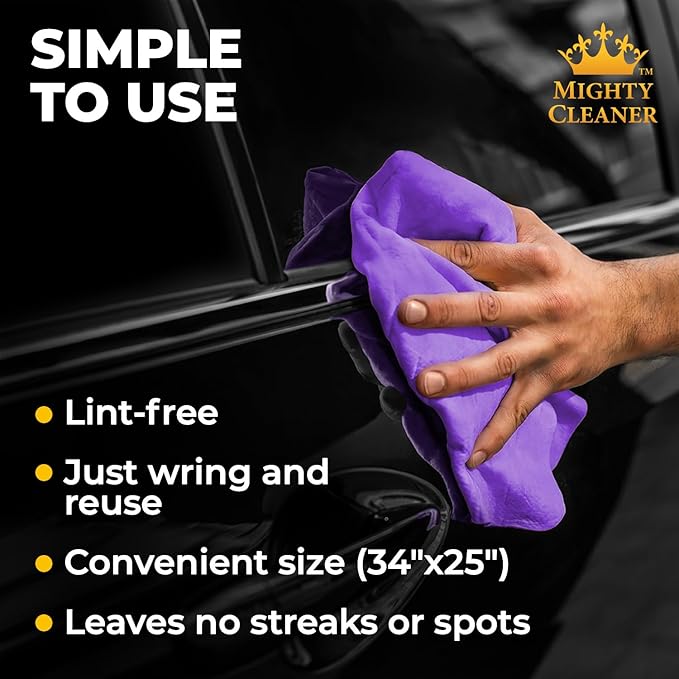 Premium XL Shammy Towel for Car - 2pk (34”x25”) - Super Absorbent Chamois Cloth - Spots & Scratch-Free - Reusable Car Drying Towels