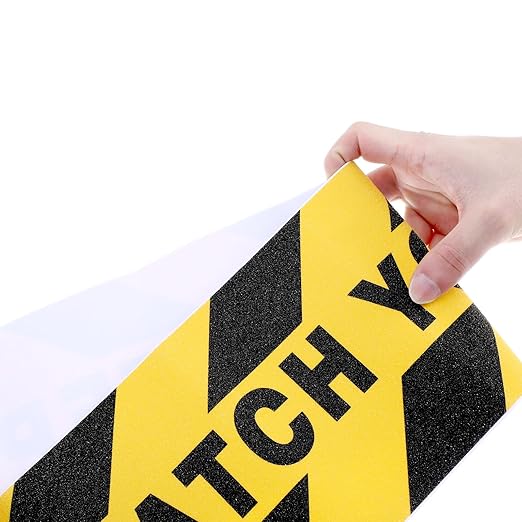 Boao 12 Pieces Watch Your Step Stickers Sign 6 x 24 Inch Caution Watch Your Step Floor Decals Warning Sticker Adhesive Tape Anti Slip Abrasive Tape for Workplace Safety Wet Floor Caution