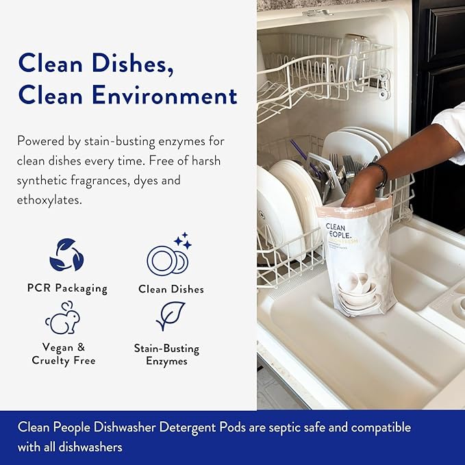 The Clean People Dishwasher Pods - Cuts Grease & Rinses Sparkling Clean - Residue-Free - Phosphate Free Dishwashing Pods - Peppermint, 60 Pack