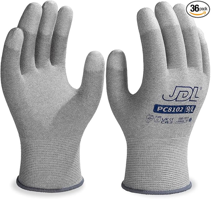 JDL ESD Work Gloves, Anti-Static Gloves for PC Building, Computer Installation & Repair, High Resistance Carbon Fiber Gloves, X-Large