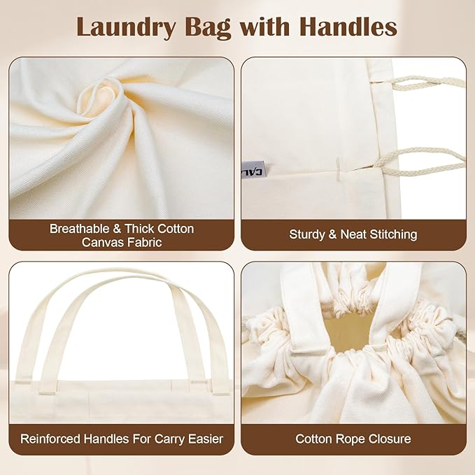 Canvas Laundry Bag 40in x 35in, Thick Cotton Laundry Bag with Handles & Drawstring, Extra Large Heavy Duty Washable Canvas Storage Sack (XXL, 1 Pack)