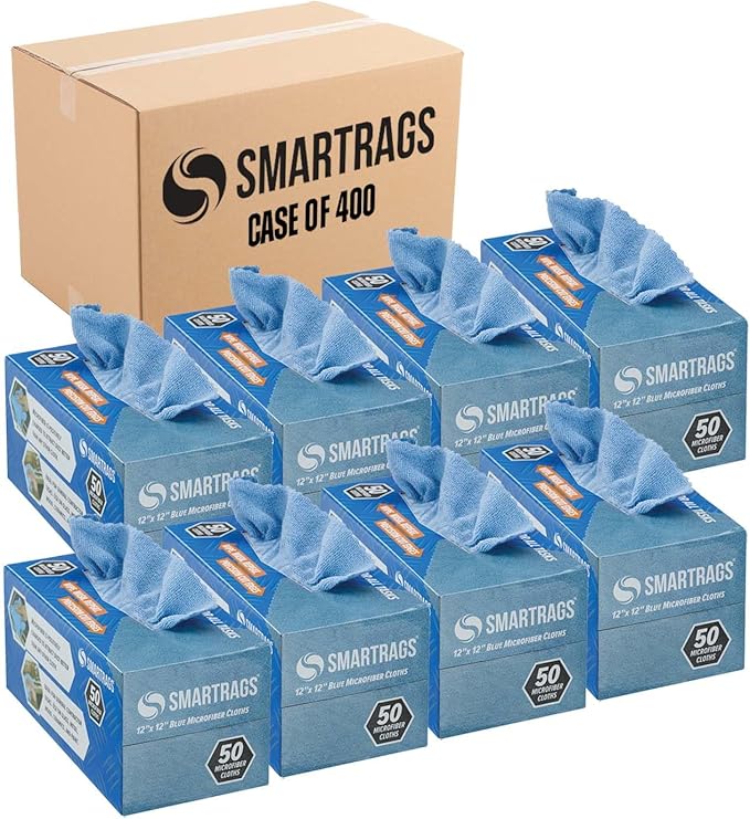 Arkwright Smart Rags in Box - (Bulk Case of 400) Lint Free Microfiber Cleaning Cloth, Scratch & Streak-Free, Dispensable Wash Towels for Cars, Window Glass, and Auto Shop, 12 x 12 in, Blue