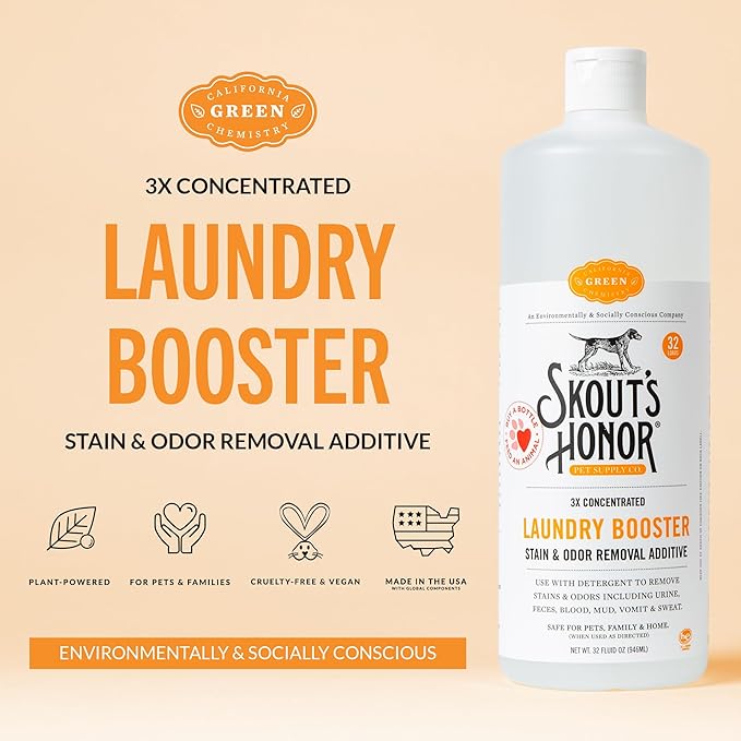 Skout's Honor Laundry Booster Stain & Odor Removal Additive - Plant-Powered Formula for Pet Bedding, Clothing, and Washable Pee Pads - Eco-Friendly & Cruelty-Free, 32 oz, 2-Pack