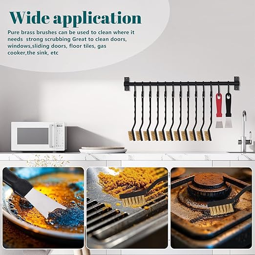 48 Pcs Mini Brass Brush Set, Brass Scratch Brush with Curved Handle, Cleaning Weld Slag and Rust