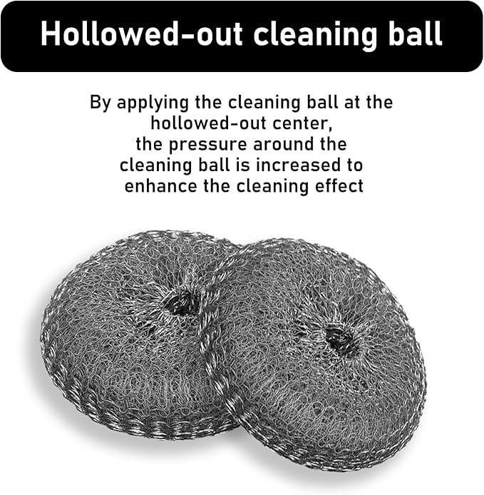 Stainless Steel Wool Metal Wire Scrubber Sponge Scouring Pads Brush Set with Handle for Cleaning Dishes,Pots and Pans,Kitchen Cast Iron,Stoves, Sink,Cooking Tools,Silver（9pcs）
