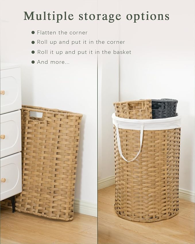 Laundry Hamper Laundry Basket Round 19.0 Gal (72 L) Handwoven Rattan Hamper, Large Wicker Hamper Basket with Removable Liner Bag Handles 2 Mesh Bags for Bathroom Living Room Natural