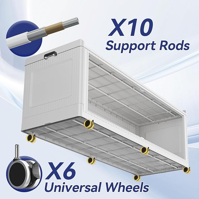 240 Gallon Extra Large Collapsible Storage Bin with Lid, 960QT Stackable Plastic Organizer with 6x Wheels, Foldable Drawer Cabinet for Closet, Living Room Office Dorm 3Pack, White