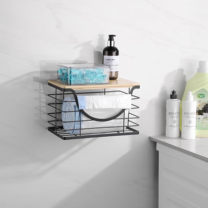 Extra Large Trash Bag Holder Under Sink Stackable Kitchen Storage with Lid, Garbage Bag Dispenser Roll Holder, Wall Mounted Trash Bag Container, Laundry Room Organization Storage