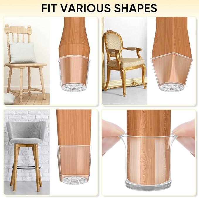 BALEINE 32 Pack Silicone Chair Leg Floor Protectors, Stool Leg Protectors Cap, Non-Slip Chair Leg Caps for Hardwood Floors (Clear & Small, 32 Pack)