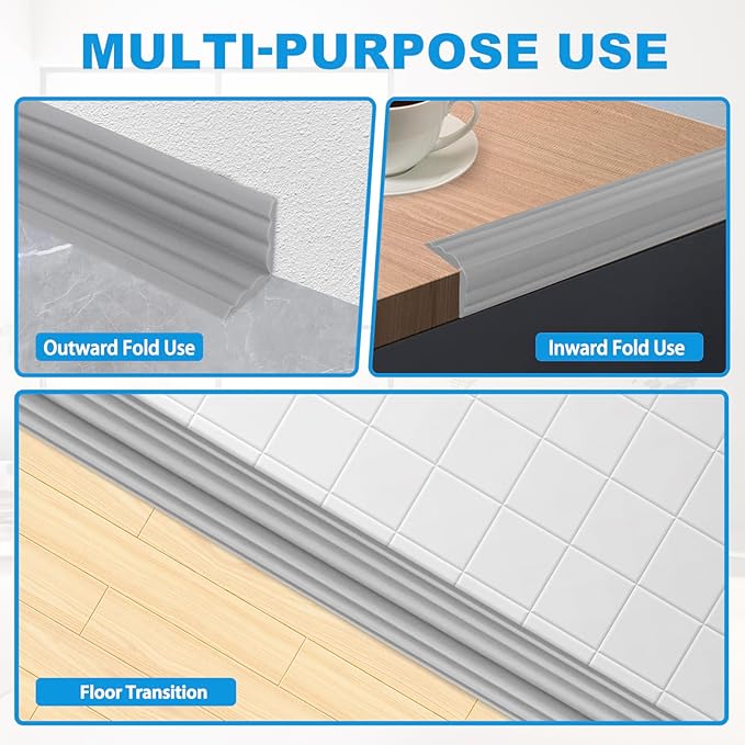 Wall Corner Protector Peel and Stick Corner Trim Molding Flexible Inside & Outside Wall Edge Guard Self Adhesive Moulding Trim for Edge Use, Gray, 0.8” W x 20’ L