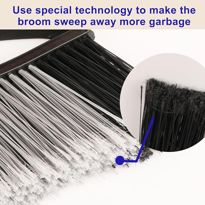 Heavy Duty Outdoor Broom - 15.7'' Wide, Long Handle, Angle Broom with Stiff Bristles for Patio, Garden, Garage, Yard (Black)