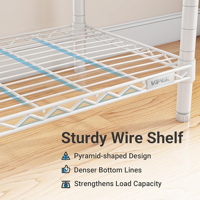 VIPEK V40 Wire Garment Rack Heavy Duty Clothes Racks for Hanging Clothes, Multi-Functional Bedroom Clothing Racks Freestanding Closet Wardrobe Rack, 76" L x 15.7" W x 76.4" H, Max Load 1110lbs, White