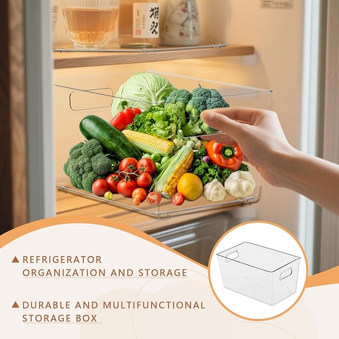 MOONEDGE 4-Pack Clear Plastic Storage Bins — Open-Top PET Organizers and Storage, 11" x 8" x 6" Storage Containers Ideal for Refrigerator, Pantry, Fridge Organization and Countertop Storage
