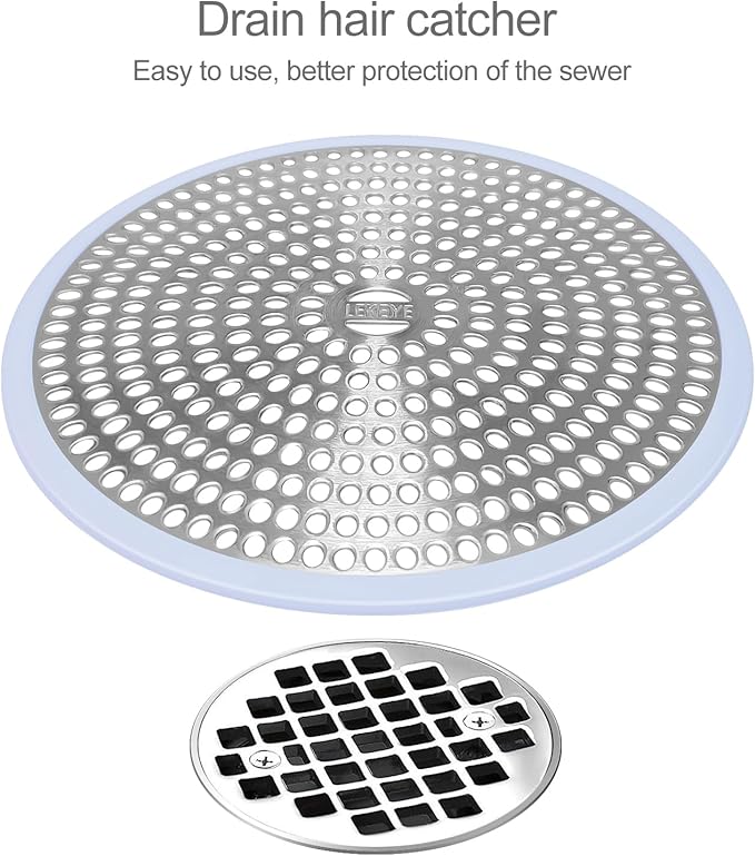 LEKEYE Shower Drain Hair Catcher | Strainer | Shower Stall Drain Cover | Bathroom Drain Protector Stainless Steel and Silicone(Light Blue)