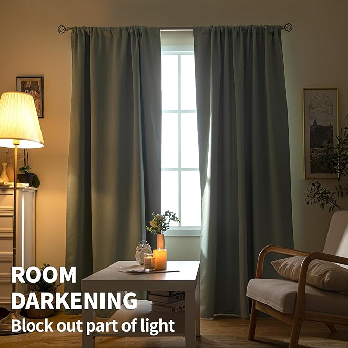 BGment Light Sage Blackout Curtains 40 Inches Length for Bedroom Kitchen - Rod Pocket Thermal Insulated Drapes for Short Window Cafe Decorative Privacy, 42 x 40 Inch, 2 Panels
