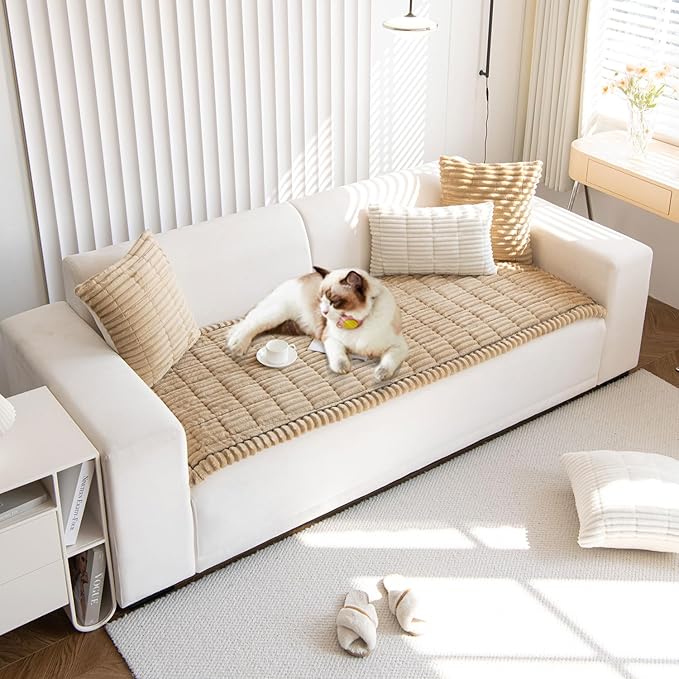 OTOB Couch Cover for Dogs Washable, Non Slip Plush Sofa Covers for 3 Cushion Couch, Fuzzy Pet Friendly Mat Bed Furniture Protector Sofa Slipcover, All Seasons (Coffee, 27.6" x 70.9")
