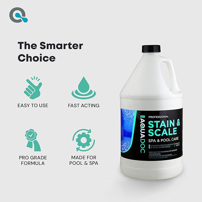 Pool & Hot Tub Stain and Scale Remover - AquaDoc 1 Gallon (128oz) Pool Stain & Scale for Calcium, Iron, Copper & Rust Buildup - Works on Vinyl, Plaster, Fiberglass, Pebble & More