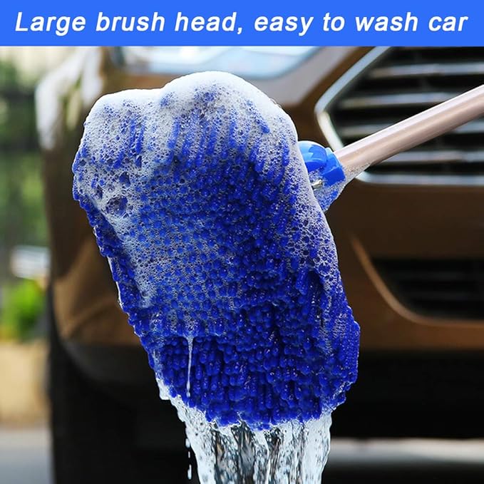 47" Car Wash Brush Kit Mitt Mop Sponge with Long Handle Chenille Microfiber Car Cleaning Brush Kit Duster Washing Car Tools Accessories, 1 Chenille Scratch-Free Replacement Head Aluminum Alloy Pole