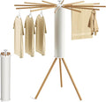 Tripod Clothes Drying Rack, Garment Rack Portable and Foldable Space Saving Laundry Drying Rack - Dryer Rack Clothing Floor Folding Balcony Bedroom Household (Beige(Wood), 12 rods)