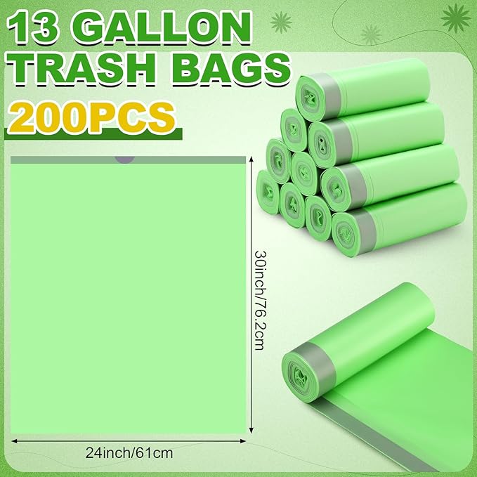 200 Count 13 Gallon Compostable Trash Bags with Drawstring Heavy Duty Extra Thick 1 Mil Kitchen Food Scrap Waste Bag Tear Resistant for Lawn Yard Home Kitchen Office