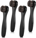 4 Pcs Horsehair Shine Shoes Brush Kit Polish Dauber Applicators Cleaning Leather Shoes Boots Care Brushes Suede Cleaner Brush with Microfiber Shoe Cloth(Black Handle A)