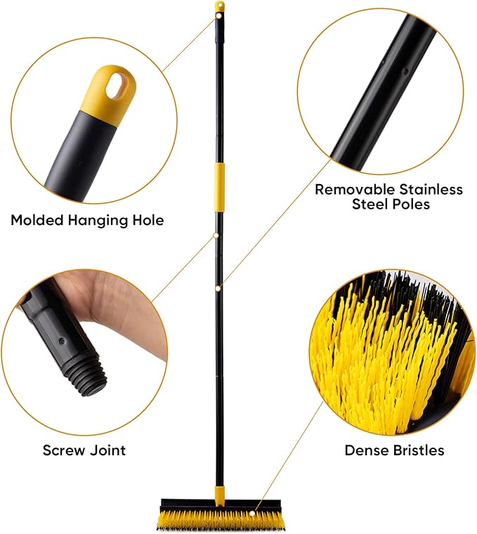 Yocada Double-Sided Floor Scrub Brush Triangle Brush Corner Crevice Cleaning Heavy Duty Stiff Bristle 65.5" for Cleaning Patio Bathroom Garage Kitchen Wall Deck Tub Tile