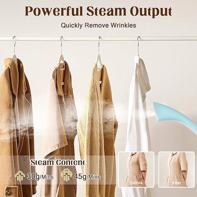 Standing Garment Steamer, 2000W Powerful Steamer for Clothes, 10 Steam Levels, 2.7L Water Tank for 90 Mins Continuous Steaming, Home Commercial Use (Blue)