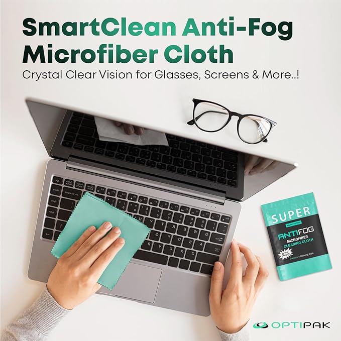 Anti Fog Microfiber Cleaning Cloth for Glasses | Individually Wrapped Microfiber Lens Cleaning Cloth for Eyeglasses, Lenses, Binoculars, Face Shields, Ski Masks or Swim Goggles (10 Count)