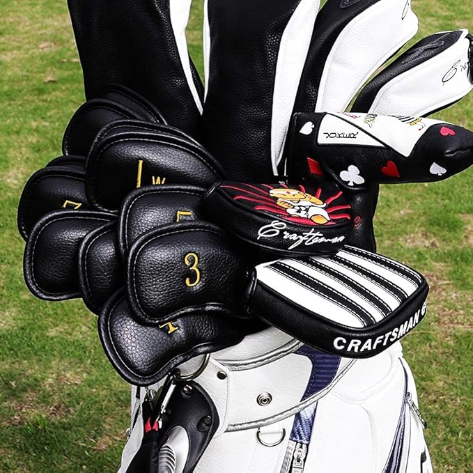 CRAFTSMAN GOLF 12pcs or 1pc Thick Synthetic Leather Golf Iron Head Covers Set Headcover Fit All Brands Callaway Ping Taylormade Cobra Etc. Also Custom Name