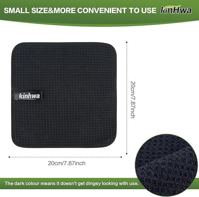 KinHwa Dish Cloths for Washing Dishes Kitchen Towels Microfiber Dish Towels for Kitchen Dish Towels Absorbent 8inch x 8inch 6 Pack (Black, 8in x 8in 10 PC)