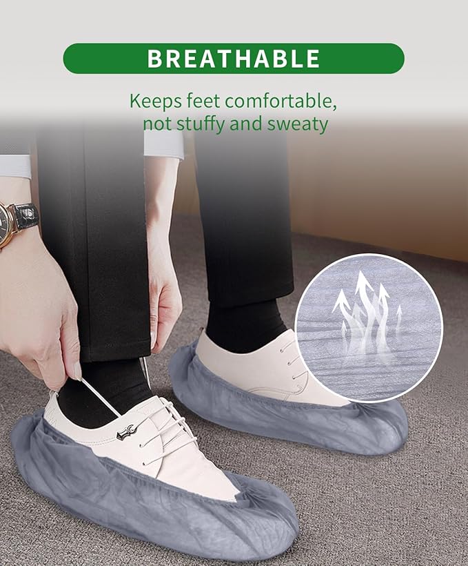 200Pcs(100 Pairs) Non-Woven Shoe Covers Disposable Non Slip for Indoors, Breathable | Durable | Boot Covers, Fits Up to Size 13 US Men (Gray)