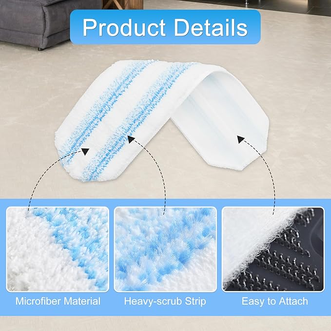 6 Pack Microfiber Replacement Mop Pads for O-Cedar H2prO Flat Mop System, Washable and Reusable Mop Pad Refills for O Cedar H2pro Flat Mop, Flat Mop Replace Heads for Wet Dry Floor Deep Clean