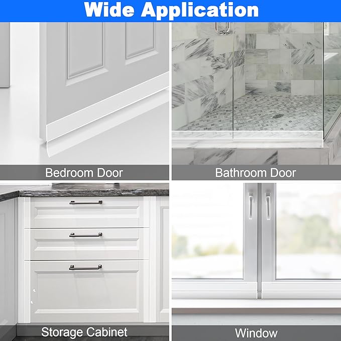 ToLanbbt Weather Stripping Silicone Door Seal Strip 2 in x 20 ft Door Draft Stopper Self Adhesive Door Draft Tape, Side & Bottom Gaps Insulation Strip for Glass Shower Door Sliding Door Window, Clear