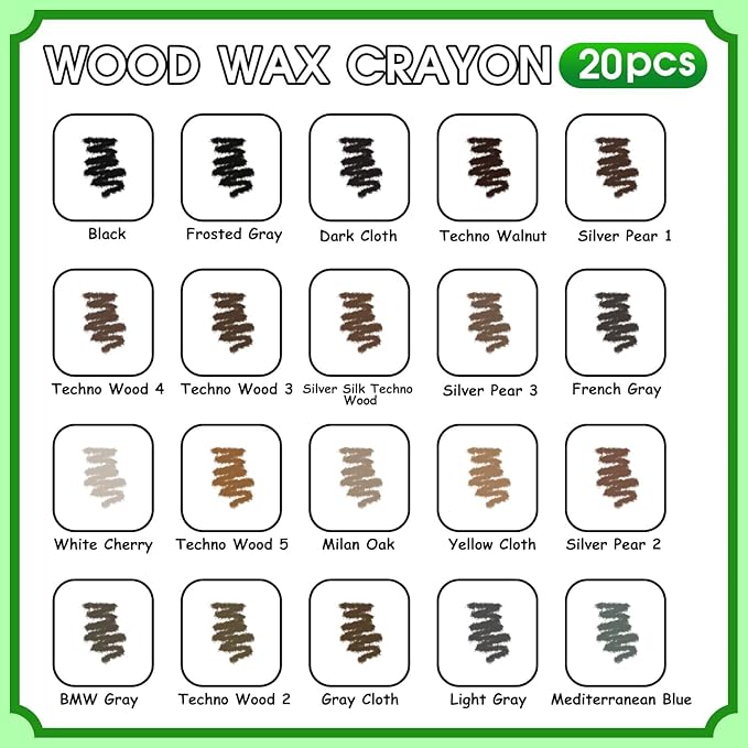 Furniture Markers Touch Up, 20 Colors Wood Filler Sticks, Wood Wax Crayons for Repairing Scratches, Scuffs, Cracks, Holes on Furniture, Floors, Cabinets, Tables, and Doors - Tech Wood Series