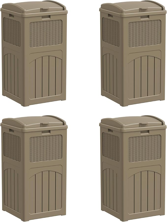 YESHOMY 4 Pack Outdoor Trash Can with Lid, Garbage Bins for Garden, Porch, Home and Kitchen, Coffee