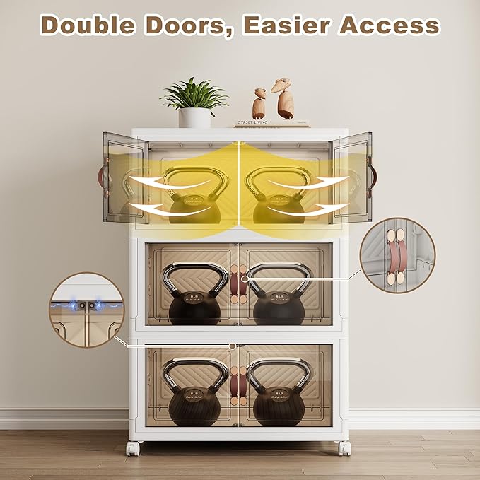 SAILUN 231QT Extra Large Collapsible Storage Bins with Wheels and Lid, Stackable Storage Bins Open Closet Organizers and Storage Storage Containers Drawers,23.6" L × 15" W × 42" H（3 Pack）