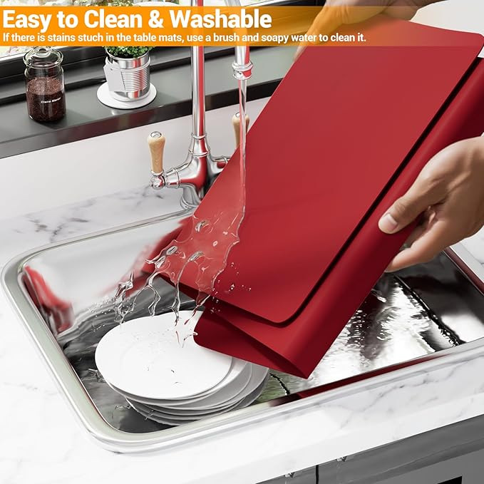 Quality Silicone Table Mat 47x24 Inch - High Heat Resistant (Lab Tested 482°F), Non-Slip Oil-Resistant Surface for Baking & DIY | Waterproof & Easy Clean (Red)