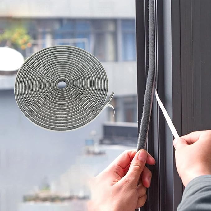 39.4FT Brush Weather Stripping, Neat Pile Self Adhesive Seal Strip for Windows and Door, Weatherstrip for Soundproofing, Windproof, Dustproof, Stronger Stickiness, 0.35'' Wide x 0.2'' Thick, Grey