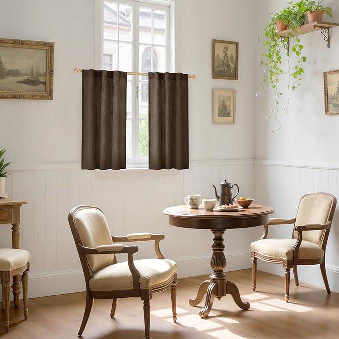 YoungsTex Brown Linen Curtains 40 Inch Length for Small Window, Chocolate Light Filtering Drapes with Rod Pocket Back Tab for Bathroom Kitchen Window, 30 x 40 Inch, 2 Panels