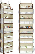 Yecaye 2 Pc Over the Door Organizer with 5 Bins 10 Side Pockets, 44lbs Load Hanging Bathroom and Bedroom Organizer, behind the Door Hanging Organizers for Nursery Newborn Baby Essential Stuff Beige