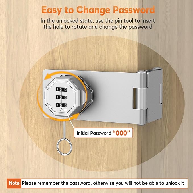 90 Degree 3-Digit Combination Cabinet Lock, Zinc Alloy Keyless Folding Hasp Lock Latch, Password Security Rotary Door Latch for Office File Cabinet, Drawer, Locker, Cupboard (2, Silver)