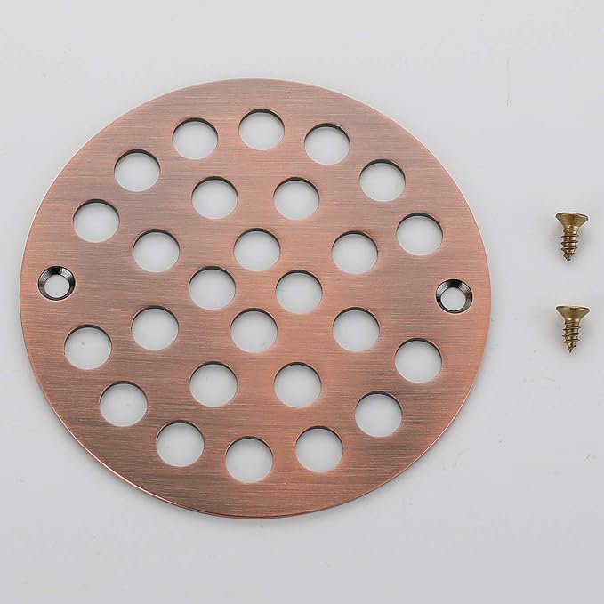 4-Inch Screw-in Shower Strainer Drain Cover Replacement Floor Strainer (Antique Copper)