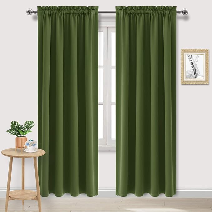 DWCN Blackout Curtains Room Darkening Thermal Insulated Bedroom Curtains Window Curtain Panels, 52 x 84 inches Long, Set of 2 Olive Green Rod Pocket Drapes