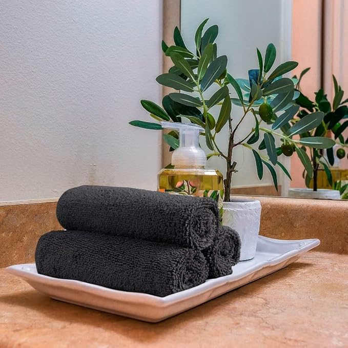 Orighty Microfiber Washcloths Bulk Towels Set 100 Pack, Highly Absorbent and Soft Feel Face Cloths, Multi-Purpose Wash Cloths & Hand Towels for Bathroom, Hotel, Spa, and Gym, 12x12 Inch, Black
