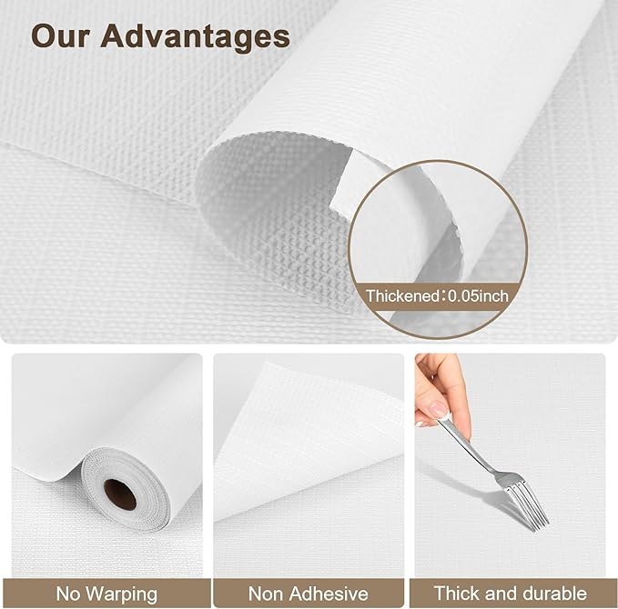 OcePor Non-Adhesive Drawer and Shelf Liner 24IN x 30FT，Non Slip Cabinet and Cupboard Liner, Kitchen Cabinet Liners for Shelves, Waterproof Drawer Shelf Liners for Cabinets/Bathroom Cupboard,White