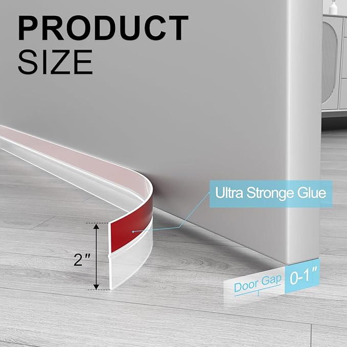 Heavy-Duty 20 ft x 2 in Weather Stripping, Extra Thick 2mm Door Draft Stopper Silicone Seal Strip for House and Glass Shower Doors for Collision and Side Gaps of Door and Windows, Clear
