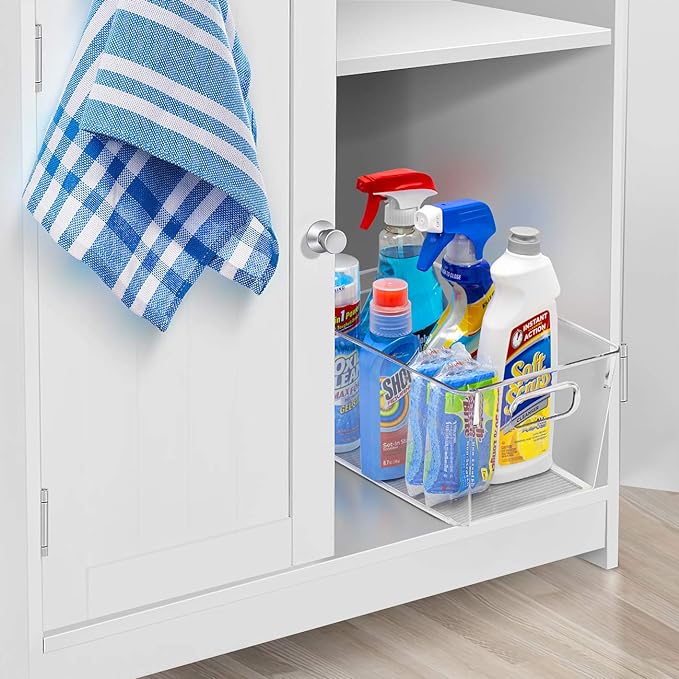Sorbus 4 Pack Medium Clear Plastic Storage Bins, Clear Organizer Bins with Handle for Kitchen, Pantry, Cabinet, Refrigerator, Craft, Toys, Clothes, Closet, Under Sink, Bathroom Organizers and Storage
