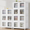 BROVIEW 140Gal Stackable Storage Bins with Lids & Wheels, 560Qt Plastic Collapsible Closet Organizer and Storage Drawers, Storage Boxes Cabinets for Home, Office, 7 Pack, White